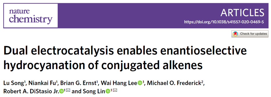 美國康奈爾大學(xué)林松團隊《自然·化學(xué)》:電驅(qū)動雙金屬催化共軛烯烴氫氰化反應(yīng)